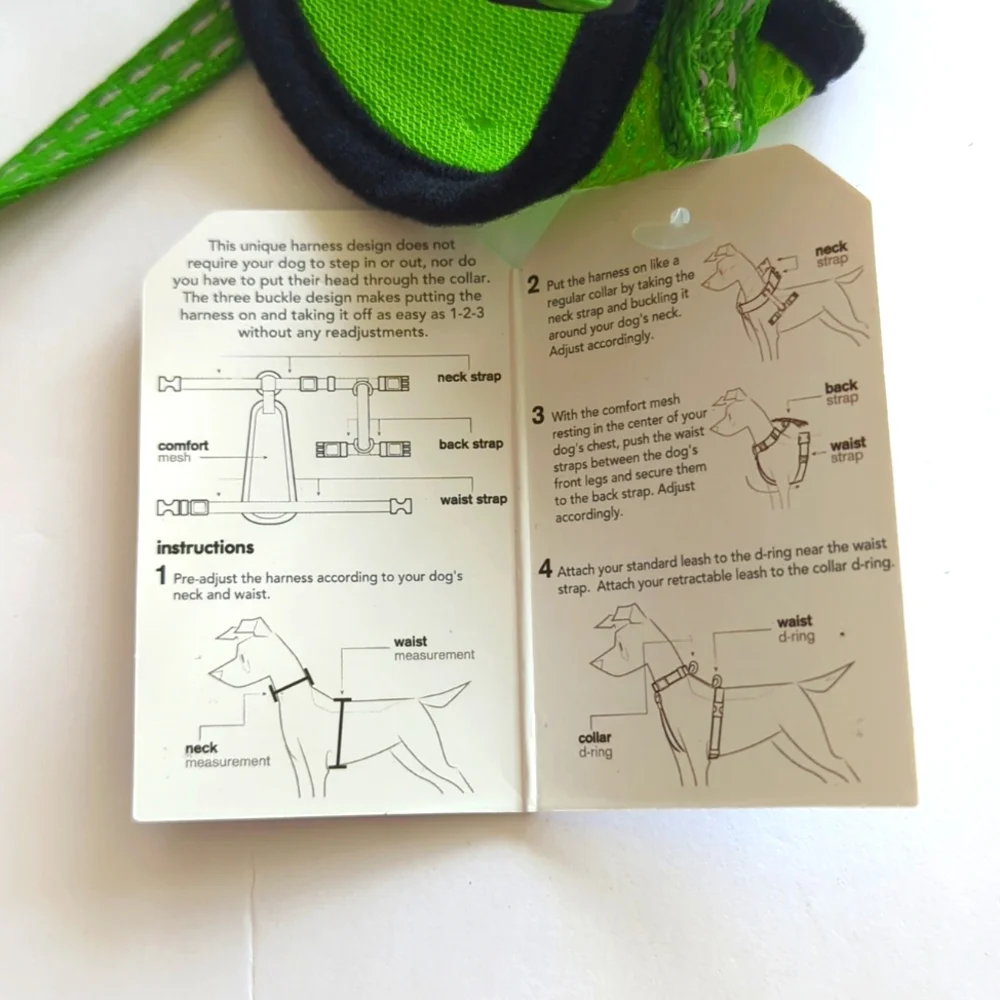 Adventure Dog Harness by Alcott Reflective Green & Mesh Padding Size XS